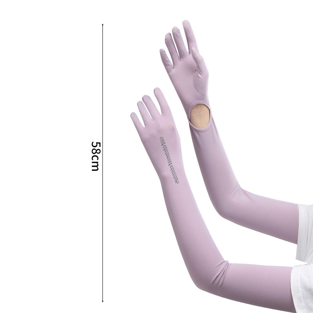 2Pcs 58cm Long Arm Sleeves High Elasticity Quick Drying Antiskid Sunblock Breathable Women Summer Ice Silk Sunscreen Arm Image 12
