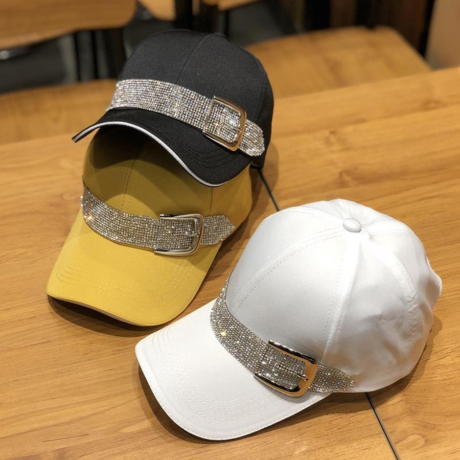 Women Baseball Hat Long Brim Rhinestone Round Top Breathable Decorative Sunscreen Contrast Color Hip Hop Women Peaked Image 1