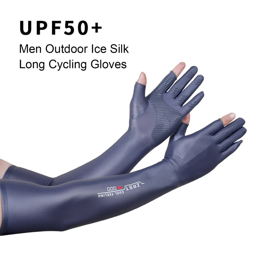1 Pair Silicone Palm Open Finger Design Letter Print Non-slip Cuffs Long Arm Sleeves Men Outdoor Ice Silk Long Cycling Image 1