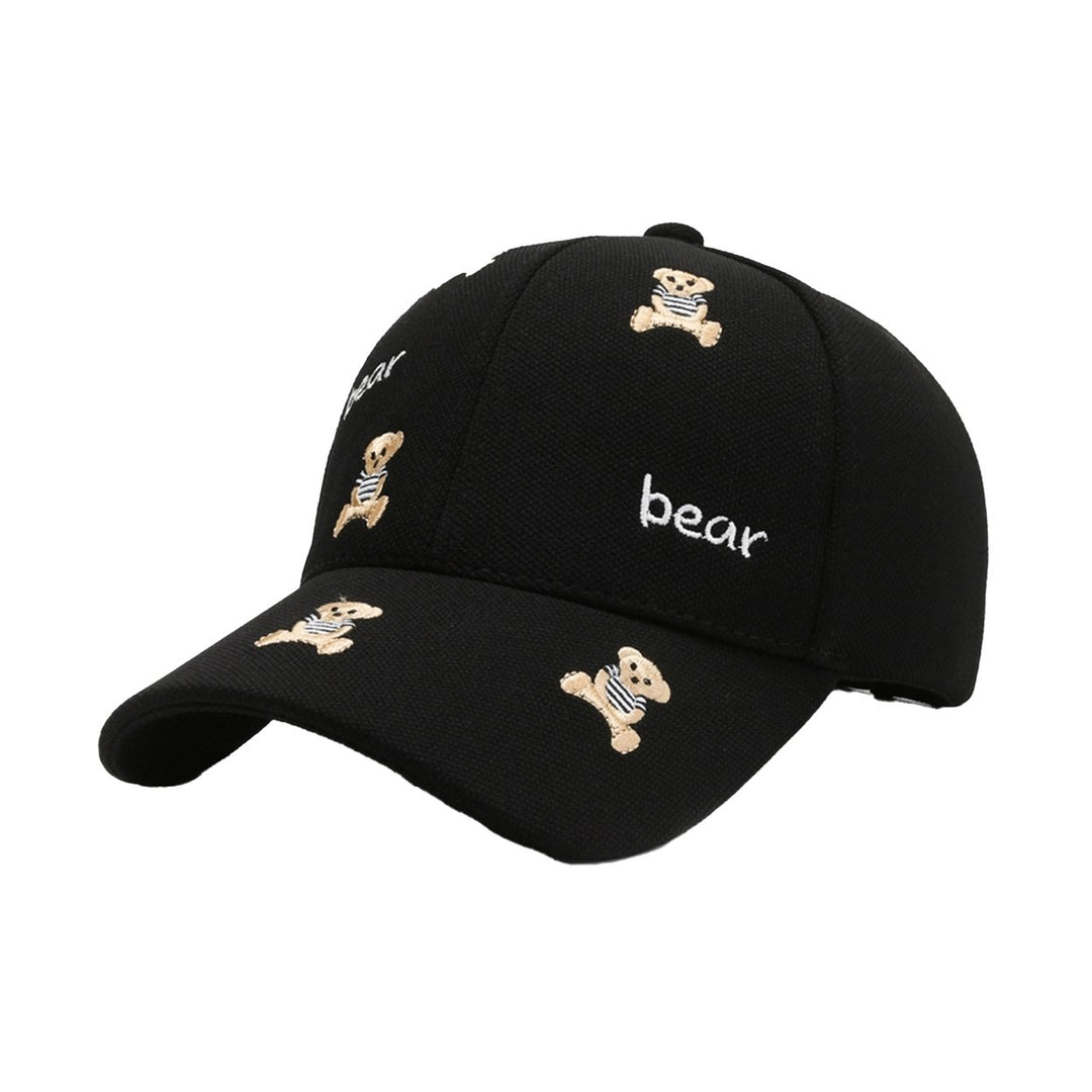 Women Men Baseball Hat Cartoon Bear Embroidery Ponytail Hole Long Brim Comfortable Sun Protection Image 1