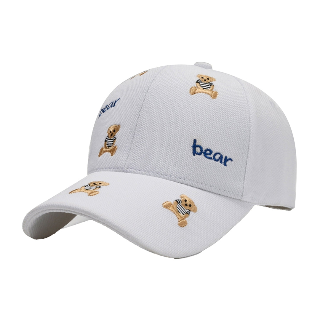 Women Men Baseball Hat Cartoon Bear Embroidery Ponytail Hole Long Brim Comfortable Sun Protection Image 3