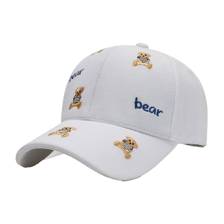 Women Men Baseball Hat Cartoon Bear Embroidery Ponytail Hole Long Brim Comfortable Sun Protection Image 1