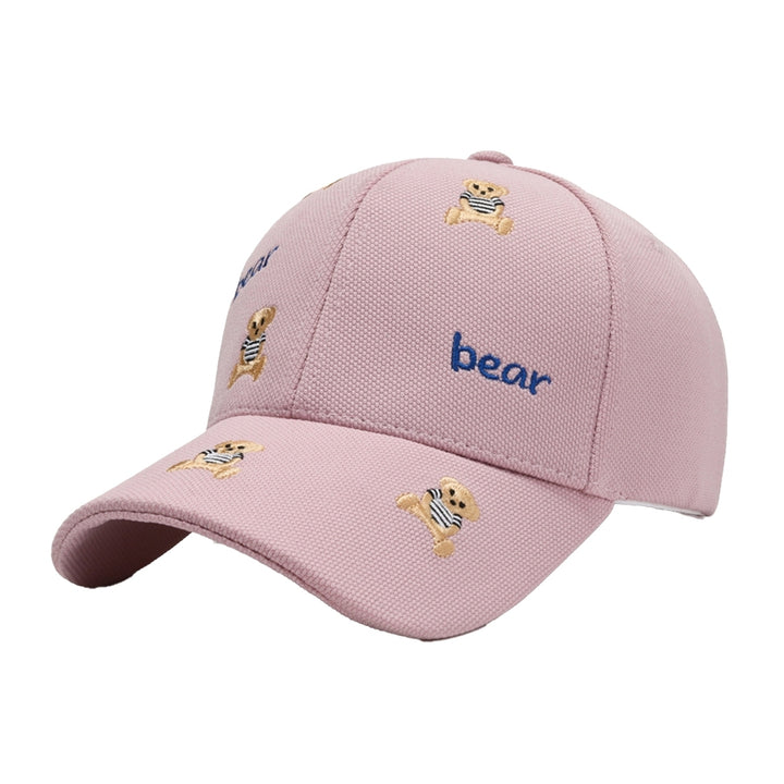 Women Men Baseball Hat Cartoon Bear Embroidery Ponytail Hole Long Brim Comfortable Sun Protection Image 4