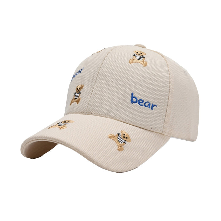 Women Men Baseball Hat Cartoon Bear Embroidery Ponytail Hole Long Brim Comfortable Sun Protection Image 4