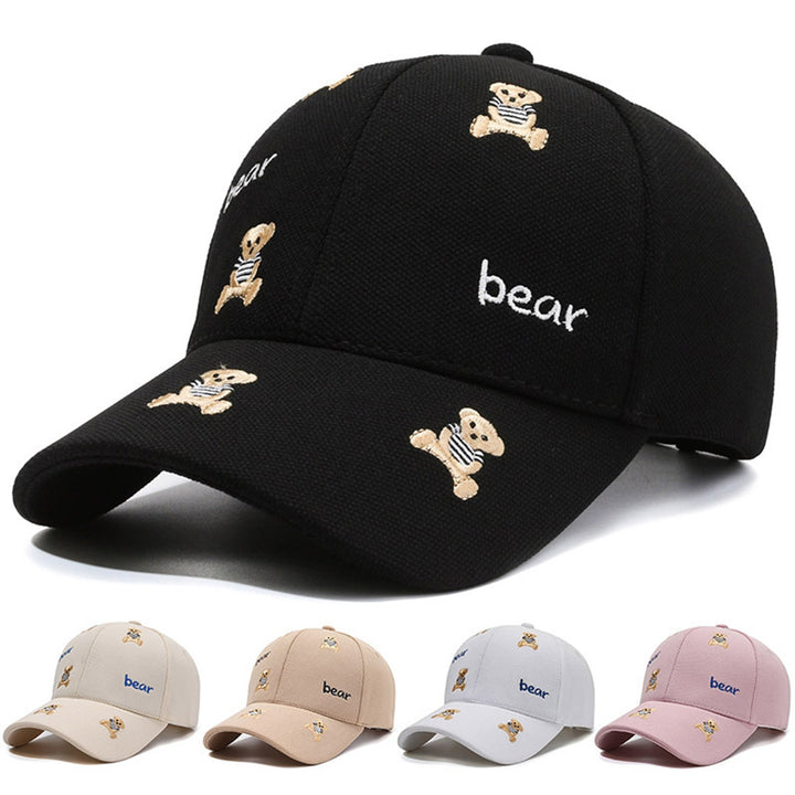 Women Men Baseball Hat Cartoon Bear Embroidery Ponytail Hole Long Brim Comfortable Sun Protection Image 7