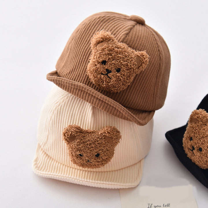 Baby Baseball Hat Cartoon Bear Decor Unisex Solid Color Wide Brim Breathable Sunshade Soft Spring Picnic Sun Hat Image 3