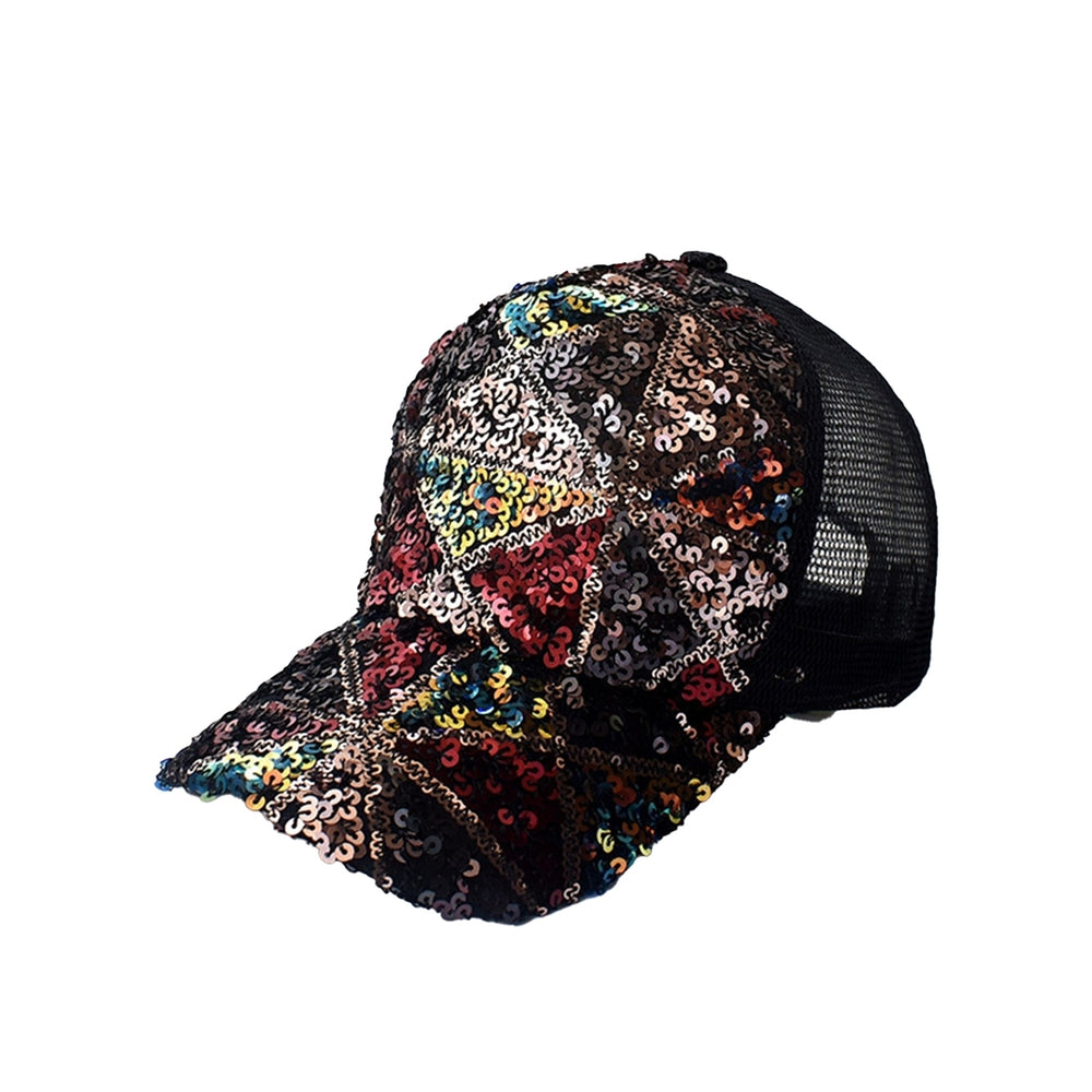 Shiny Sequins Breathable Net Stitching Extended Brim Baseball Hat Sunscreen Bright Color Stage Sun Hat Fashion Image 2
