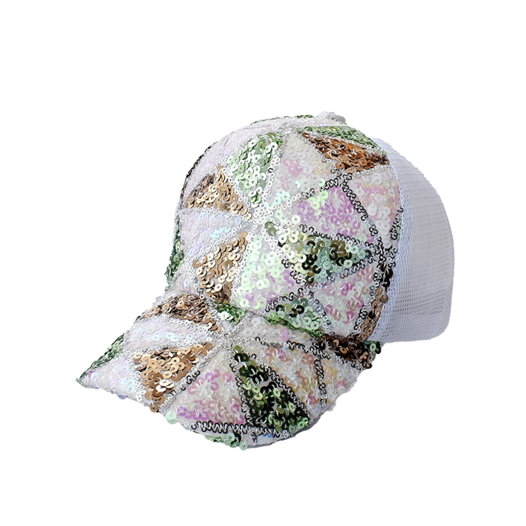Shiny Sequins Breathable Net Stitching Extended Brim Baseball Hat Sunscreen Bright Color Stage Sun Hat Fashion Image 3