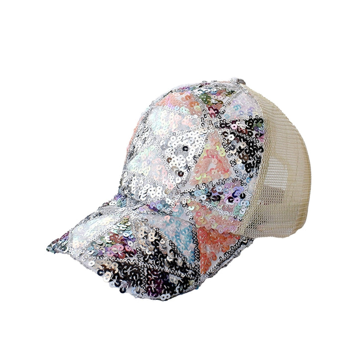 Shiny Sequins Breathable Net Stitching Extended Brim Baseball Hat Sunscreen Bright Color Stage Sun Hat Fashion Image 4
