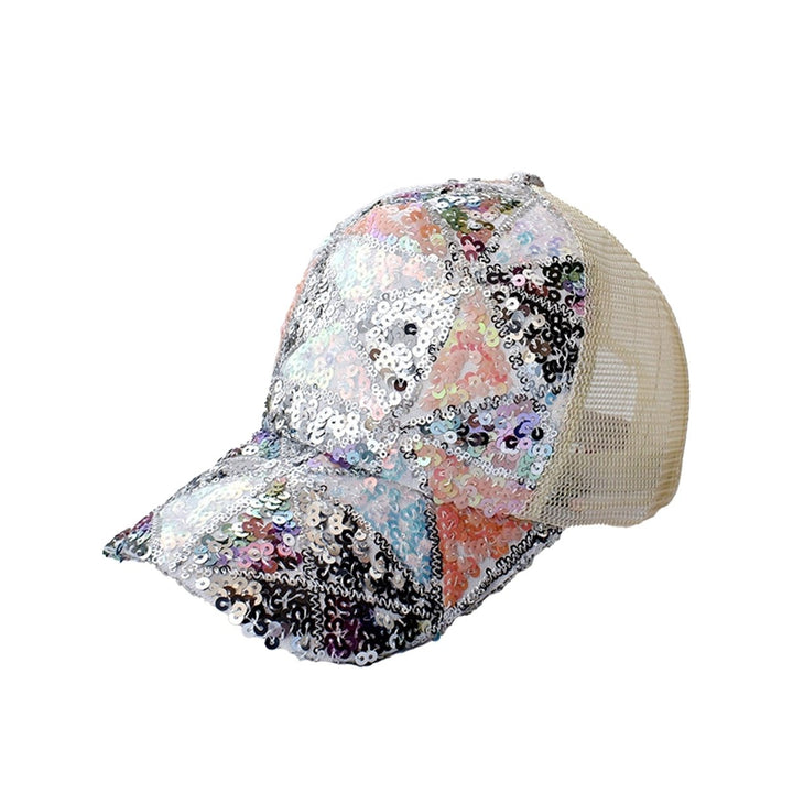 Shiny Sequins Breathable Net Stitching Extended Brim Baseball Hat Sunscreen Bright Color Stage Sun Hat Fashion Image 1