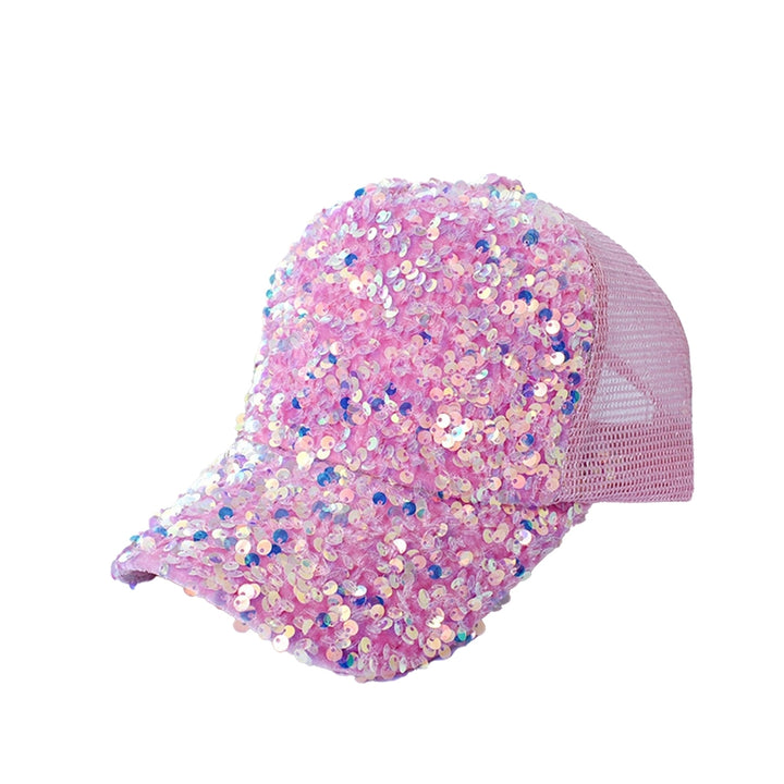 Shiny Sequins Breathable Net Stitching Extended Brim Baseball Hat Sunscreen Bright Color Stage Sun Hat Fashion Image 4