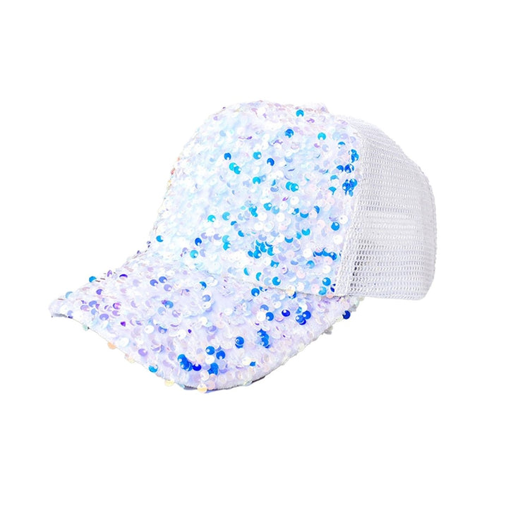 Shiny Sequins Breathable Net Stitching Extended Brim Baseball Hat Sunscreen Bright Color Stage Sun Hat Fashion Image 1