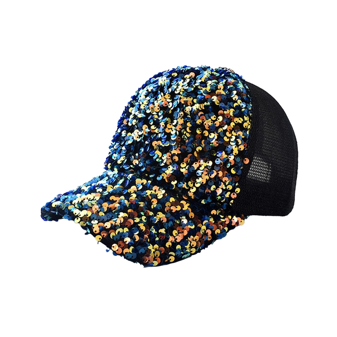 Shiny Sequins Breathable Net Stitching Extended Brim Baseball Hat Sunscreen Bright Color Stage Sun Hat Fashion Image 7