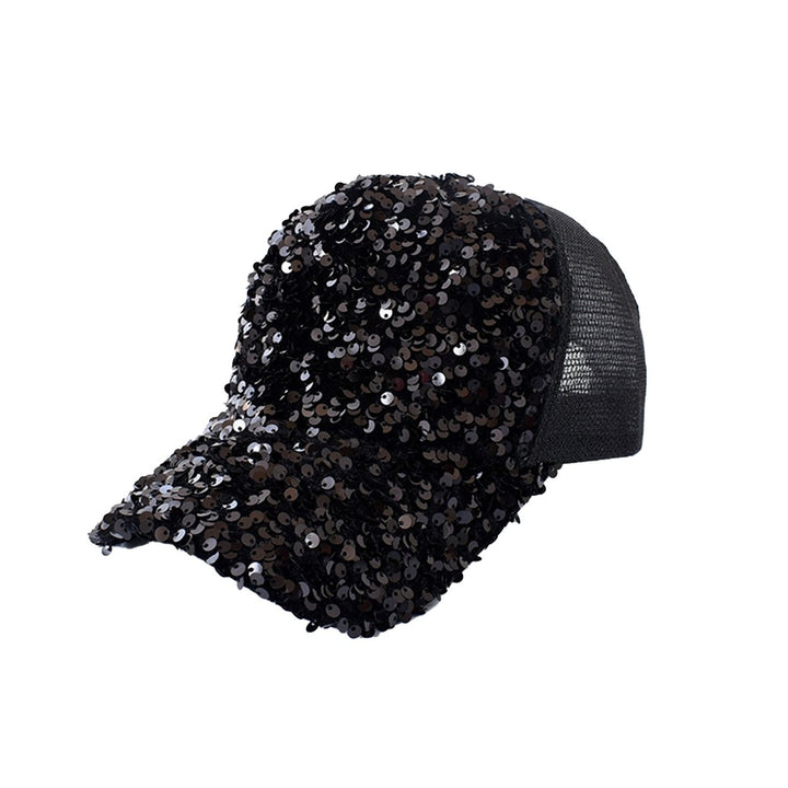 Shiny Sequins Breathable Net Stitching Extended Brim Baseball Hat Sunscreen Bright Color Stage Sun Hat Fashion Image 1