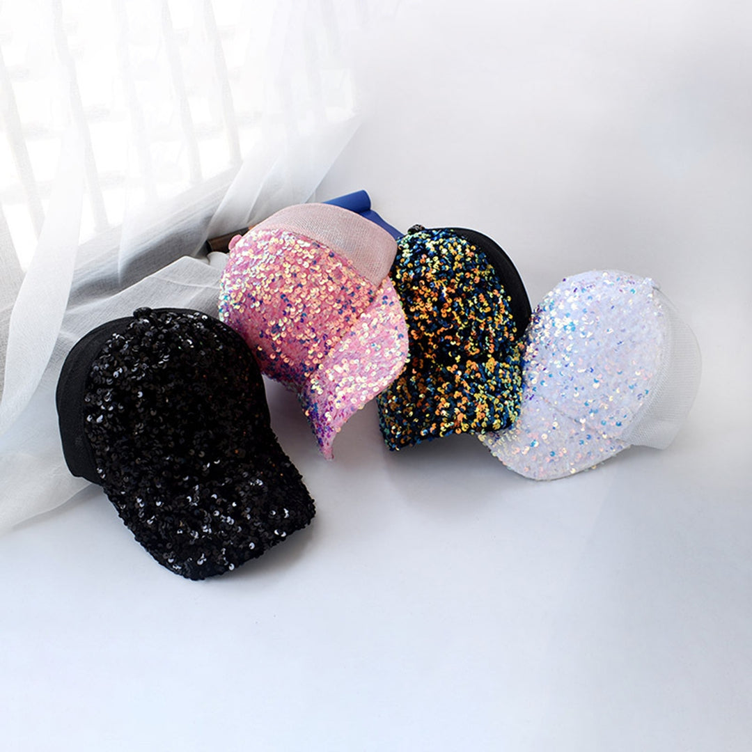 Shiny Sequins Breathable Net Stitching Extended Brim Baseball Hat Sunscreen Bright Color Stage Sun Hat Fashion Image 10