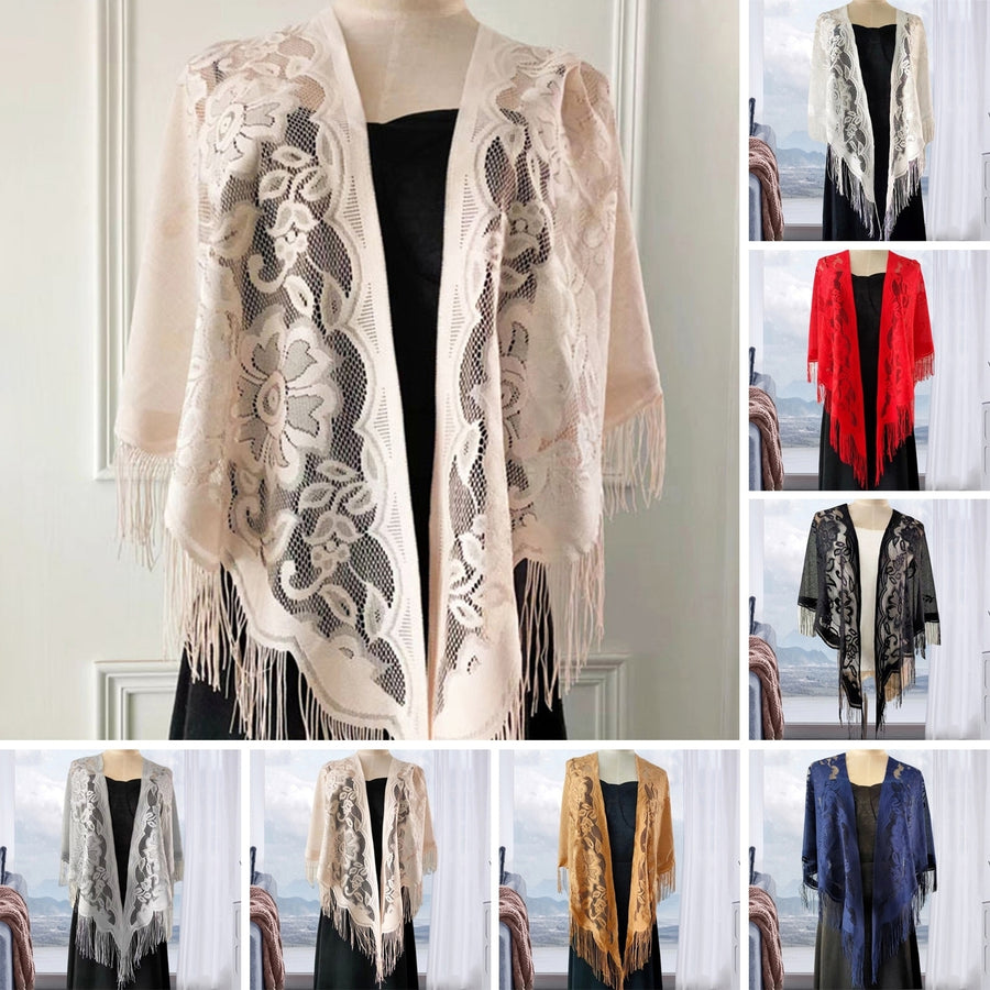 Tassel See-through Thin Solid Color Beach Shawl Oversized Crochet Flower Printing Beach Cover-up Image 1