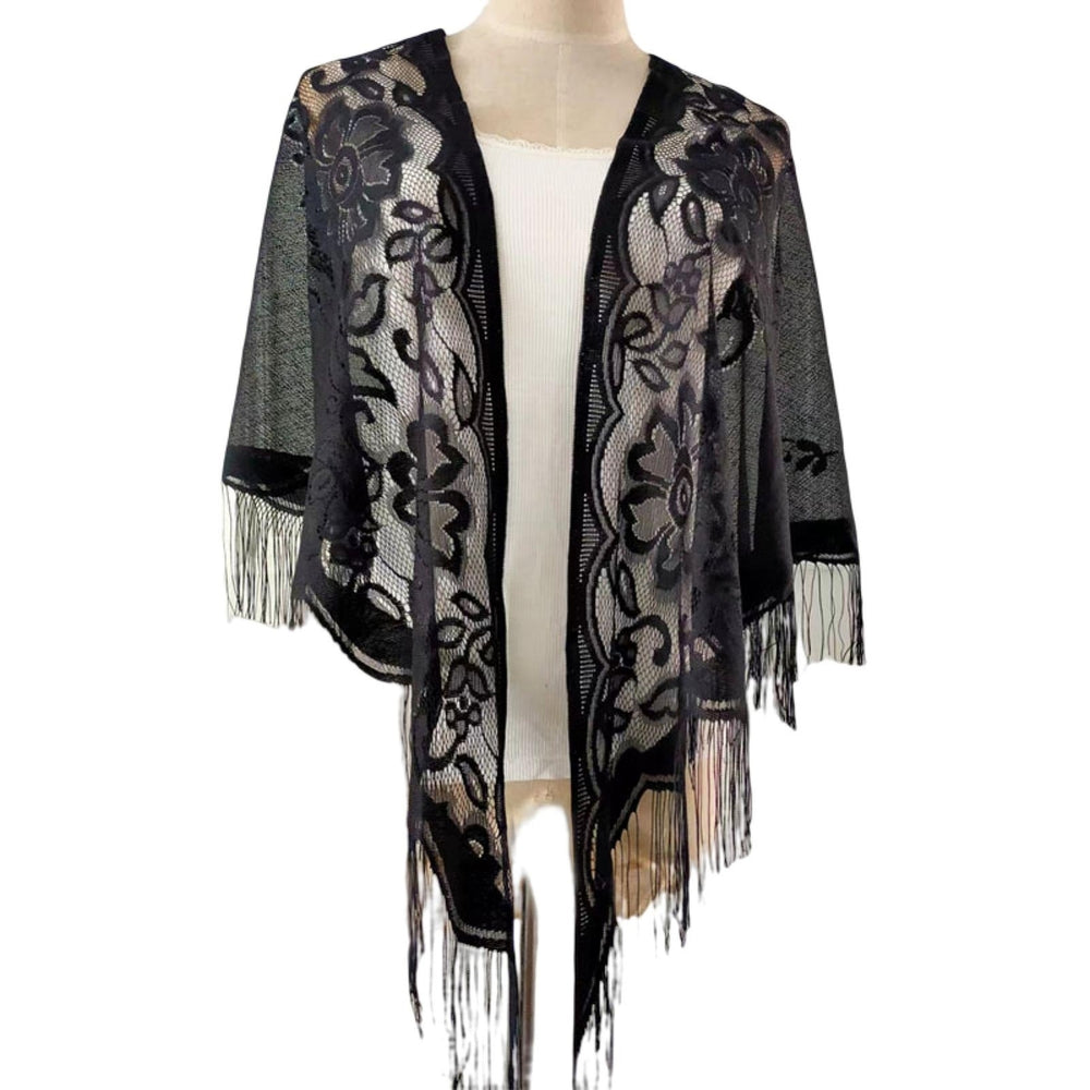 Tassel See-through Thin Solid Color Beach Shawl Oversized Crochet Flower Printing Beach Cover-up Image 2