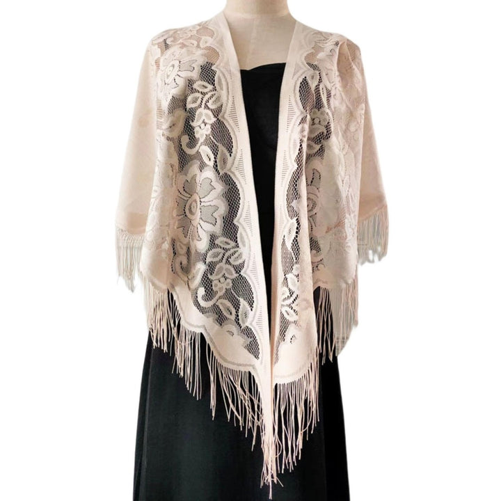 Tassel See-through Thin Solid Color Beach Shawl Oversized Crochet Flower Printing Beach Cover-up Image 1