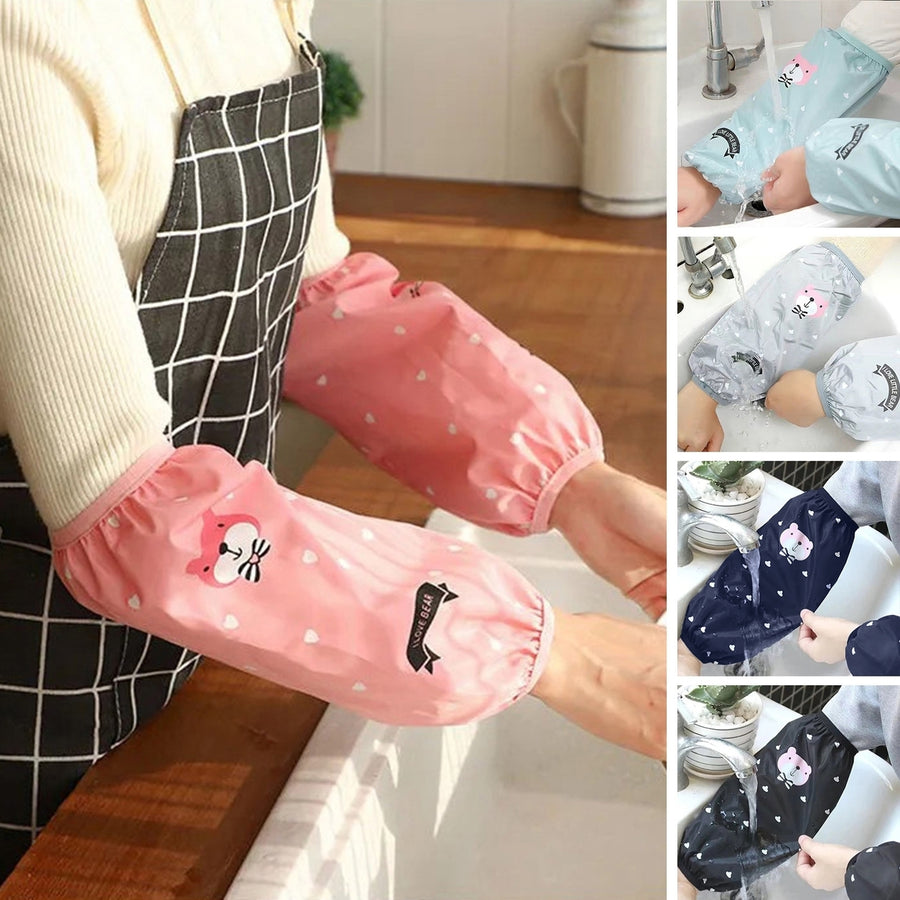 1 Pair Oilproof Anti Fouling Elastic Cuffs Kitchen Oversleeves Cartoon Cloud Bear Print Cleaning Oversleeves Household Image 1