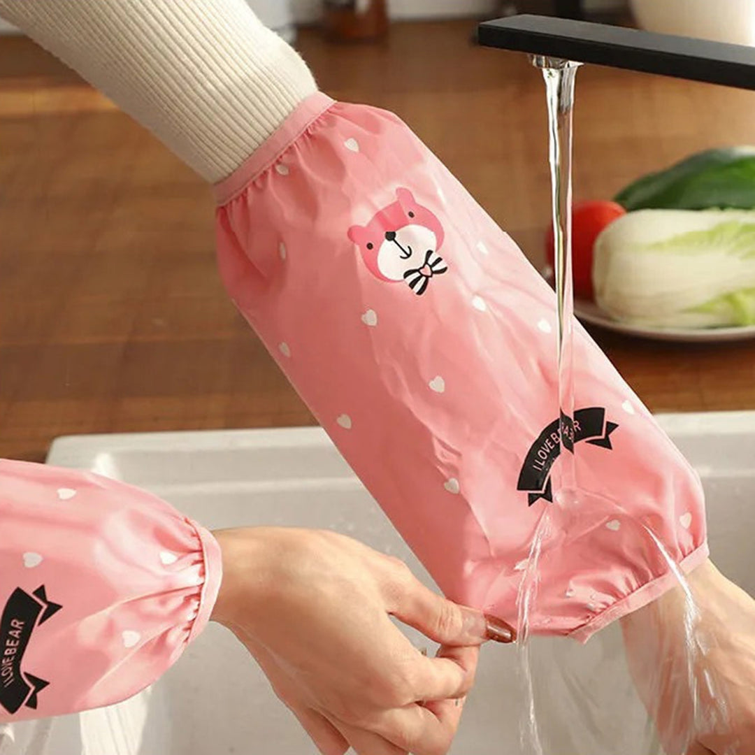 1 Pair Oilproof Anti Fouling Elastic Cuffs Kitchen Oversleeves Cartoon Cloud Bear Print Cleaning Oversleeves Household Image 11