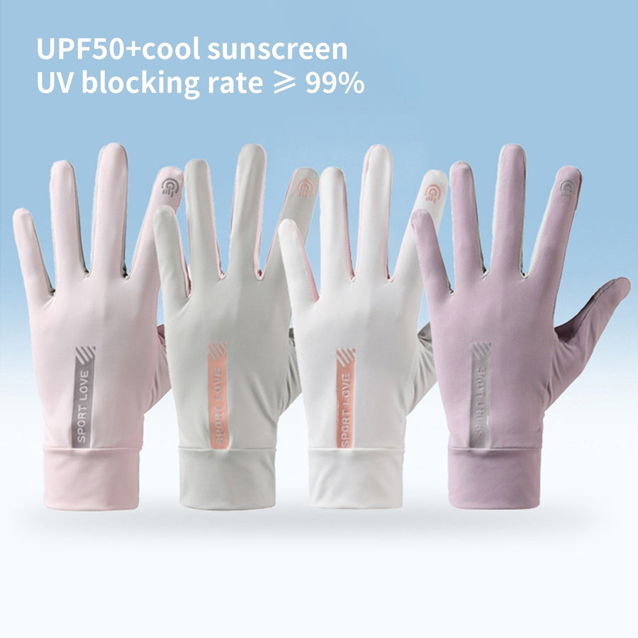 1 Pair Fingertip Opening Anti-slip Palm Letter Print Sunscreen Mittens Ladies Anti-UV Ice Silk Thin Gloves Cycling Image 1