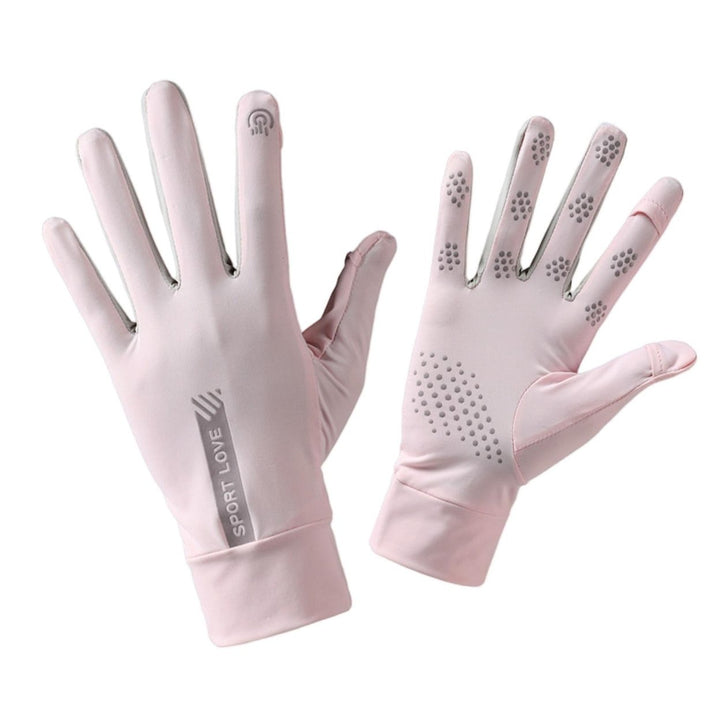 1 Pair Fingertip Opening Anti-slip Palm Letter Print Sunscreen Mittens Ladies Anti-UV Ice Silk Thin Gloves Cycling Image 1