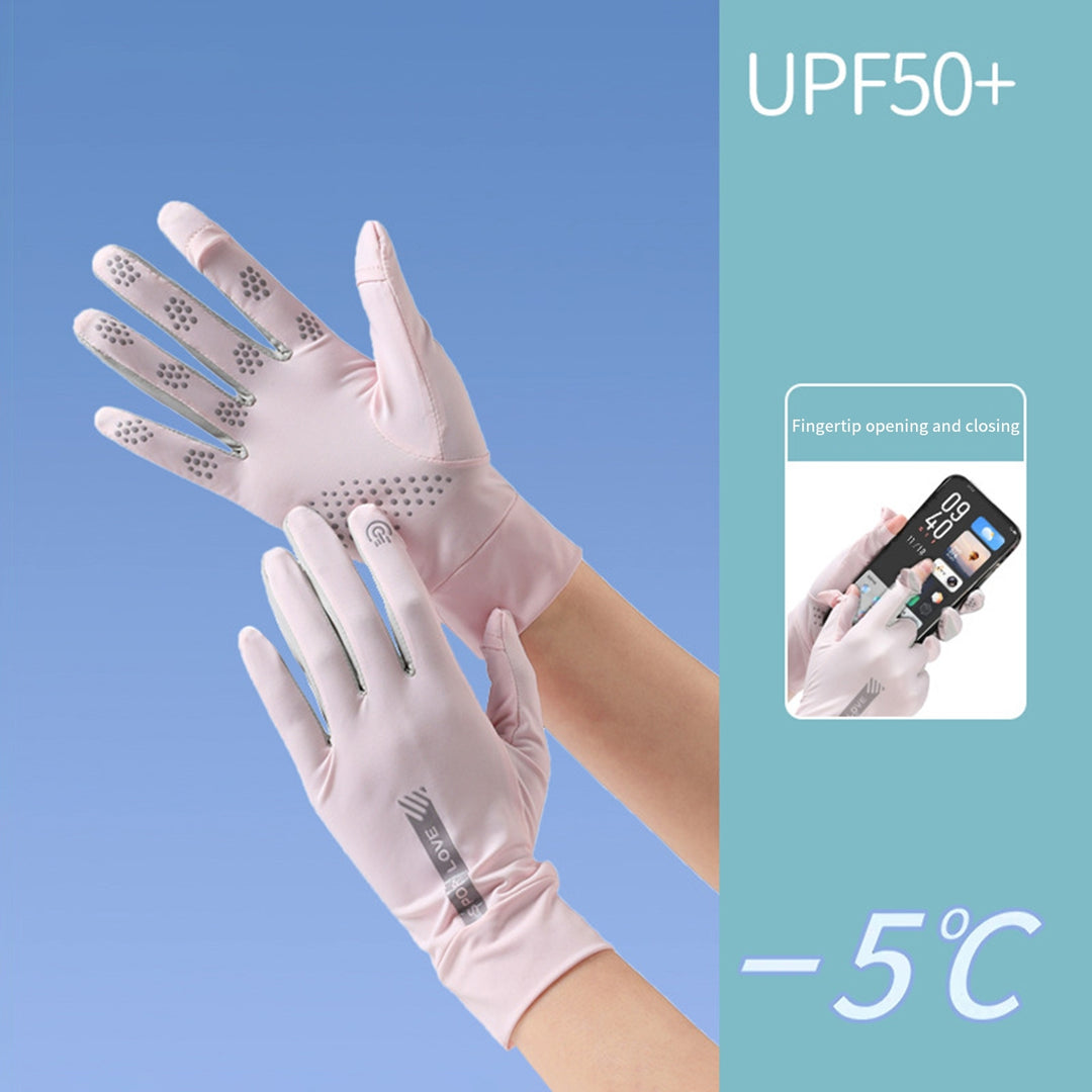 1 Pair Fingertip Opening Anti-slip Palm Letter Print Sunscreen Mittens Ladies Anti-UV Ice Silk Thin Gloves Cycling Image 7