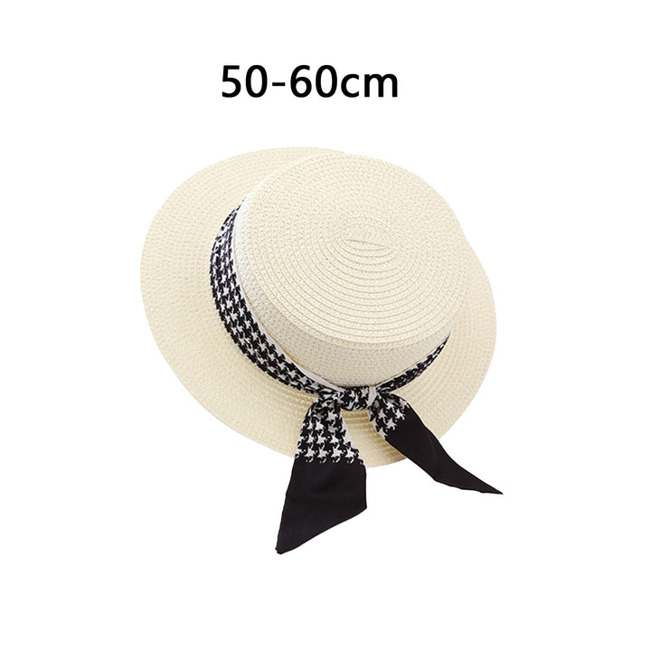 Ribbon Lace-up Decor Flat Dome Sun Hat Women Wide Brim Sunscreen Straw Hat Fashion Accessories Image 10