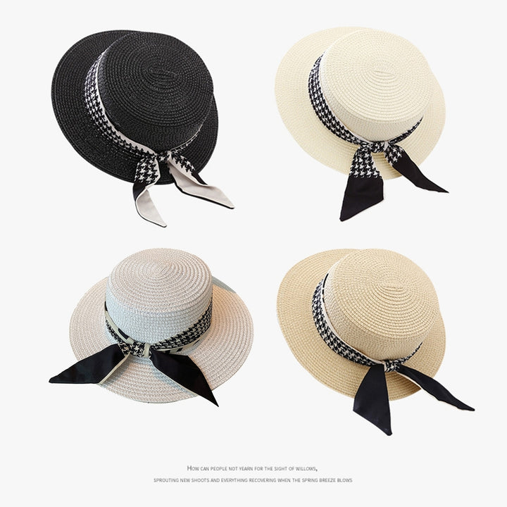 Ribbon Lace-up Decor Flat Dome Sun Hat Women Wide Brim Sunscreen Straw Hat Fashion Accessories Image 12