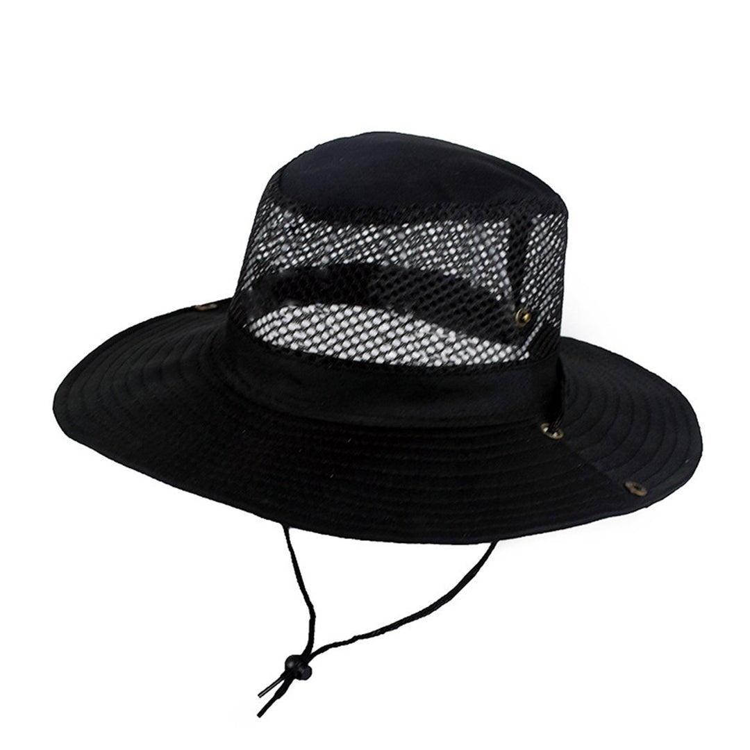 Women Fisherman Hat Hollow Out Breathable Wide Brim Windproof Strap Sunscreen Foldable Mountaineering Hat Sun Hat Image 1