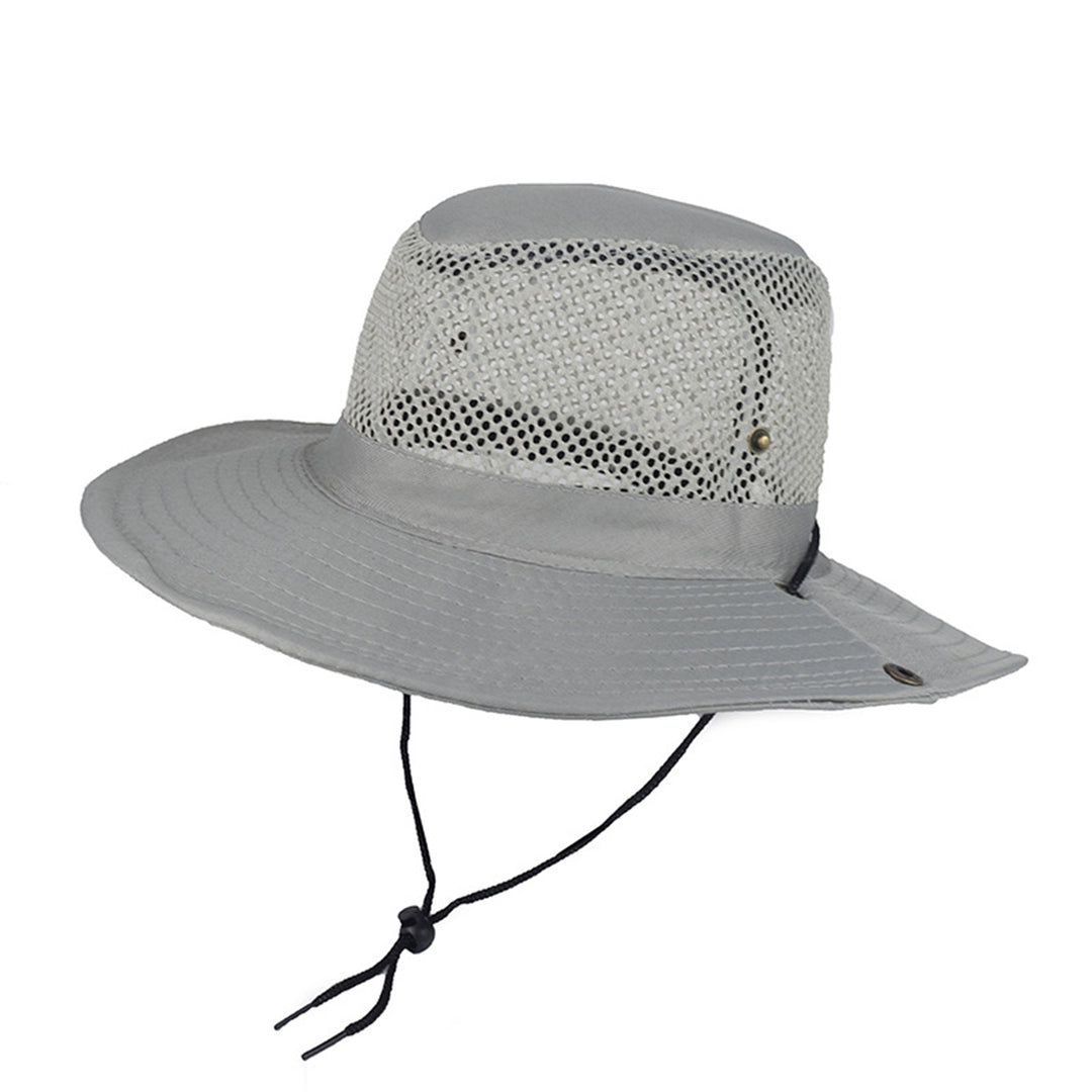 Women Fisherman Hat Hollow Out Breathable Wide Brim Windproof Strap Sunscreen Foldable Mountaineering Hat Sun Hat Image 3