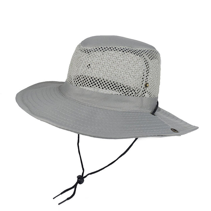 Women Fisherman Hat Hollow Out Breathable Wide Brim Windproof Strap Sunscreen Foldable Mountaineering Hat Sun Hat Image 1