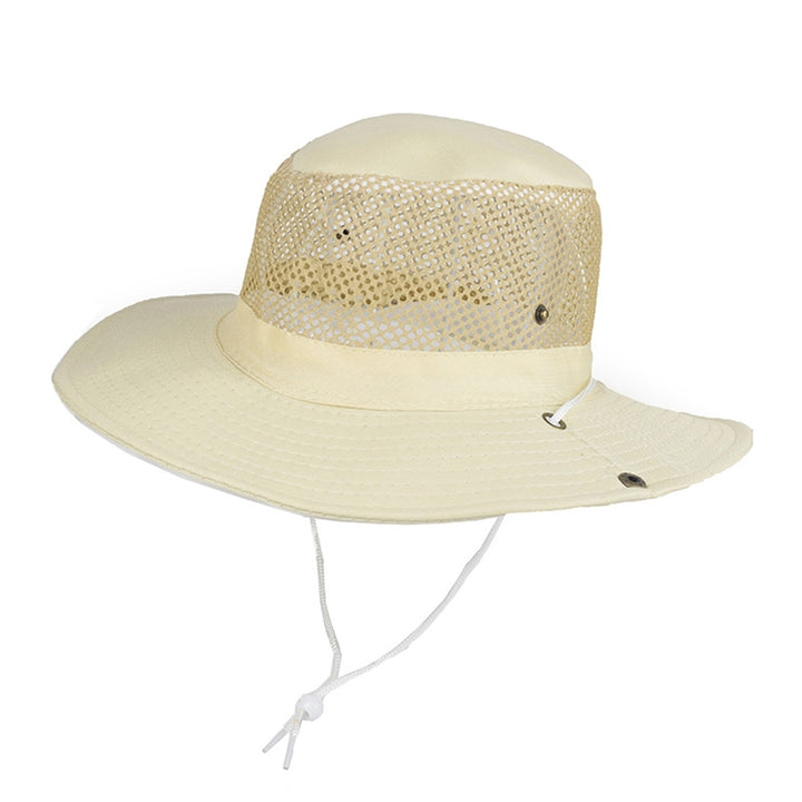 Women Fisherman Hat Hollow Out Breathable Wide Brim Windproof Strap Sunscreen Foldable Mountaineering Hat Sun Hat Image 4