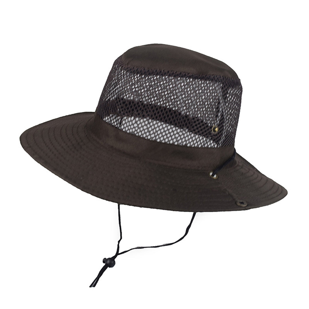 Women Fisherman Hat Hollow Out Breathable Wide Brim Windproof Strap Sunscreen Foldable Mountaineering Hat Sun Hat Image 1