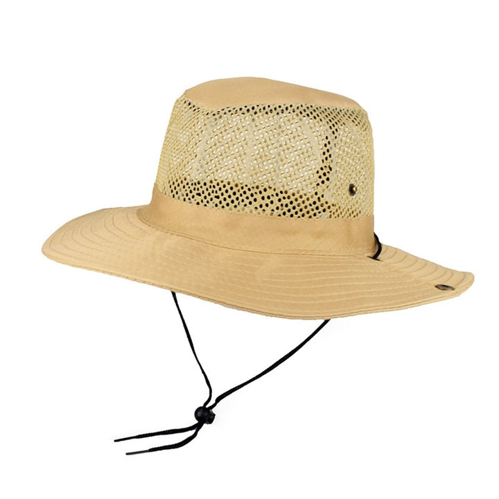 Women Fisherman Hat Hollow Out Breathable Wide Brim Windproof Strap Sunscreen Foldable Mountaineering Hat Sun Hat Image 6