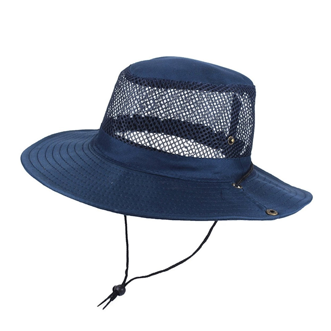 Women Fisherman Hat Hollow Out Breathable Wide Brim Windproof Strap Sunscreen Foldable Mountaineering Hat Sun Hat Image 1