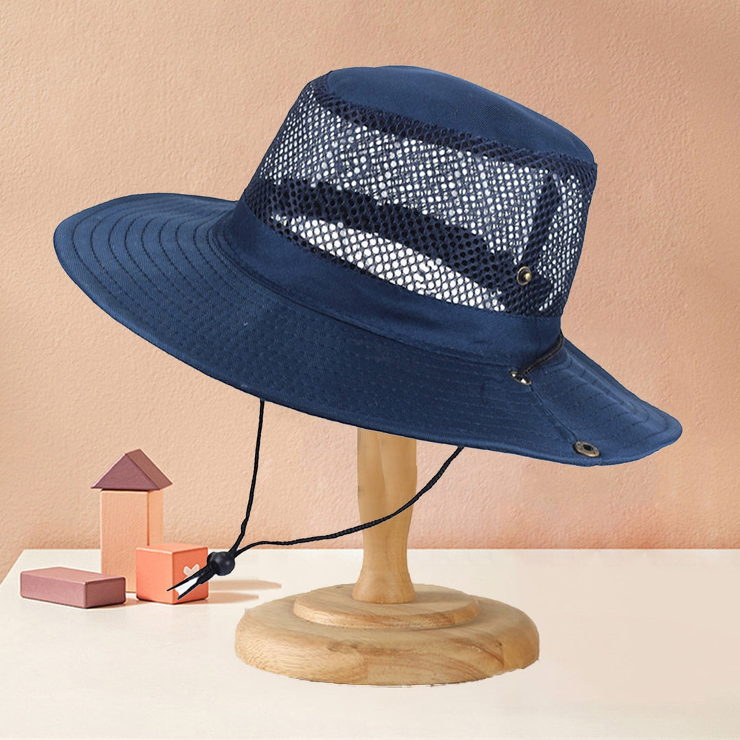 Women Fisherman Hat Hollow Out Breathable Wide Brim Windproof Strap Sunscreen Foldable Mountaineering Hat Sun Hat Image 8