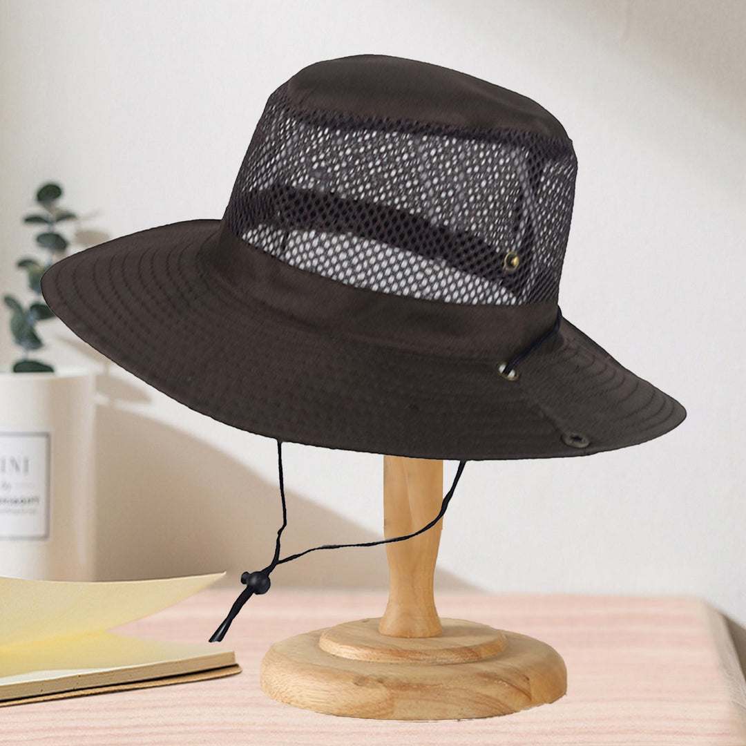 Women Fisherman Hat Hollow Out Breathable Wide Brim Windproof Strap Sunscreen Foldable Mountaineering Hat Sun Hat Image 9