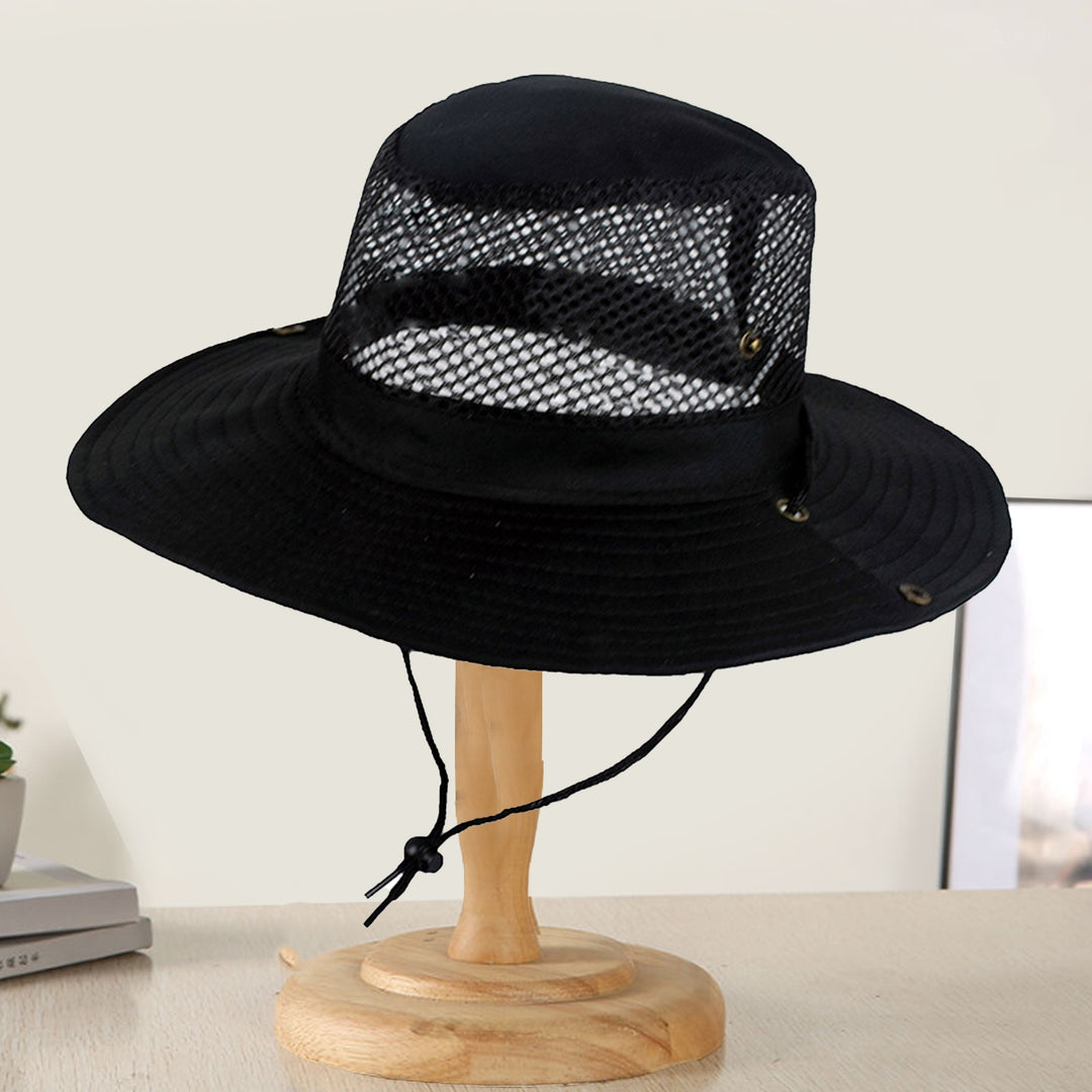 Women Fisherman Hat Hollow Out Breathable Wide Brim Windproof Strap Sunscreen Foldable Mountaineering Hat Sun Hat Image 10