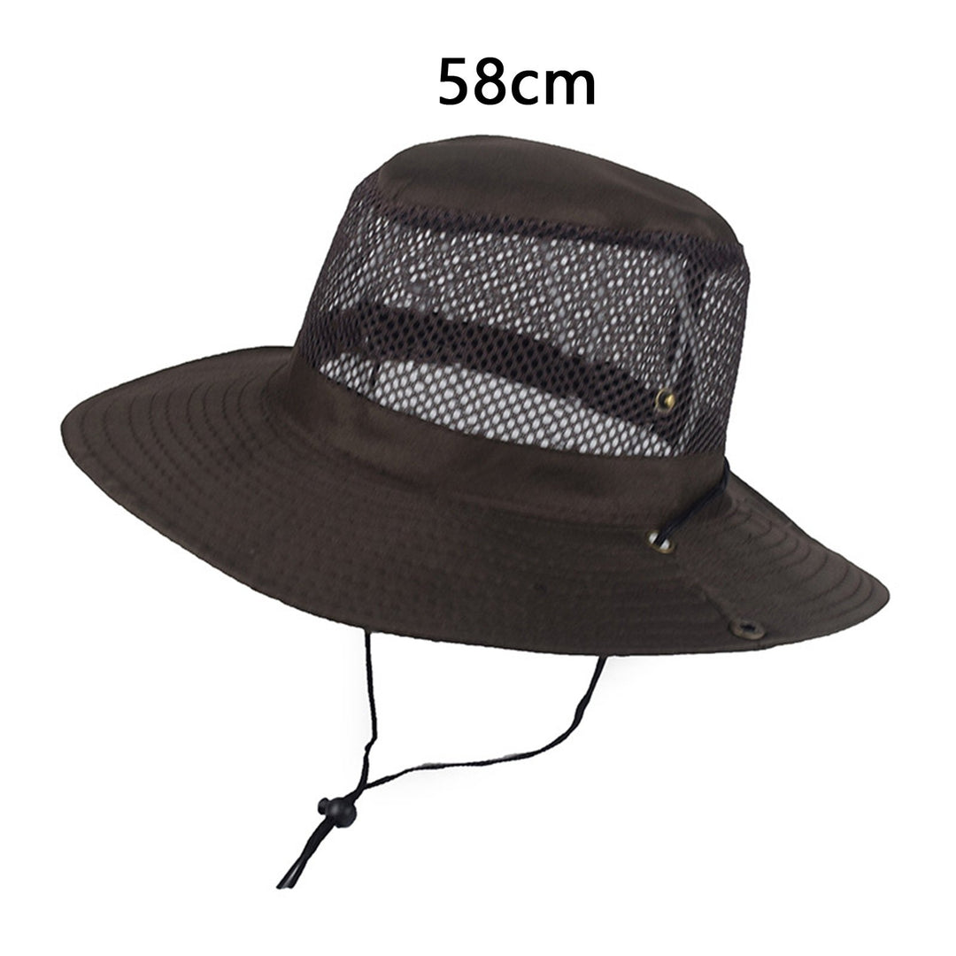 Women Fisherman Hat Hollow Out Breathable Wide Brim Windproof Strap Sunscreen Foldable Mountaineering Hat Sun Hat Image 11