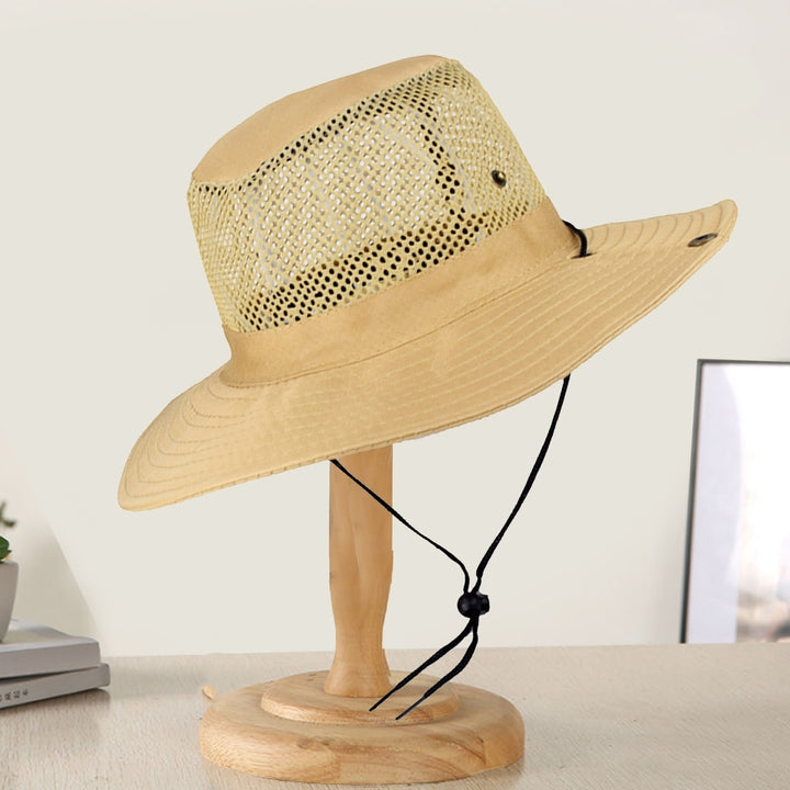 Women Fisherman Hat Hollow Out Breathable Wide Brim Windproof Strap Sunscreen Foldable Mountaineering Hat Sun Hat Image 12