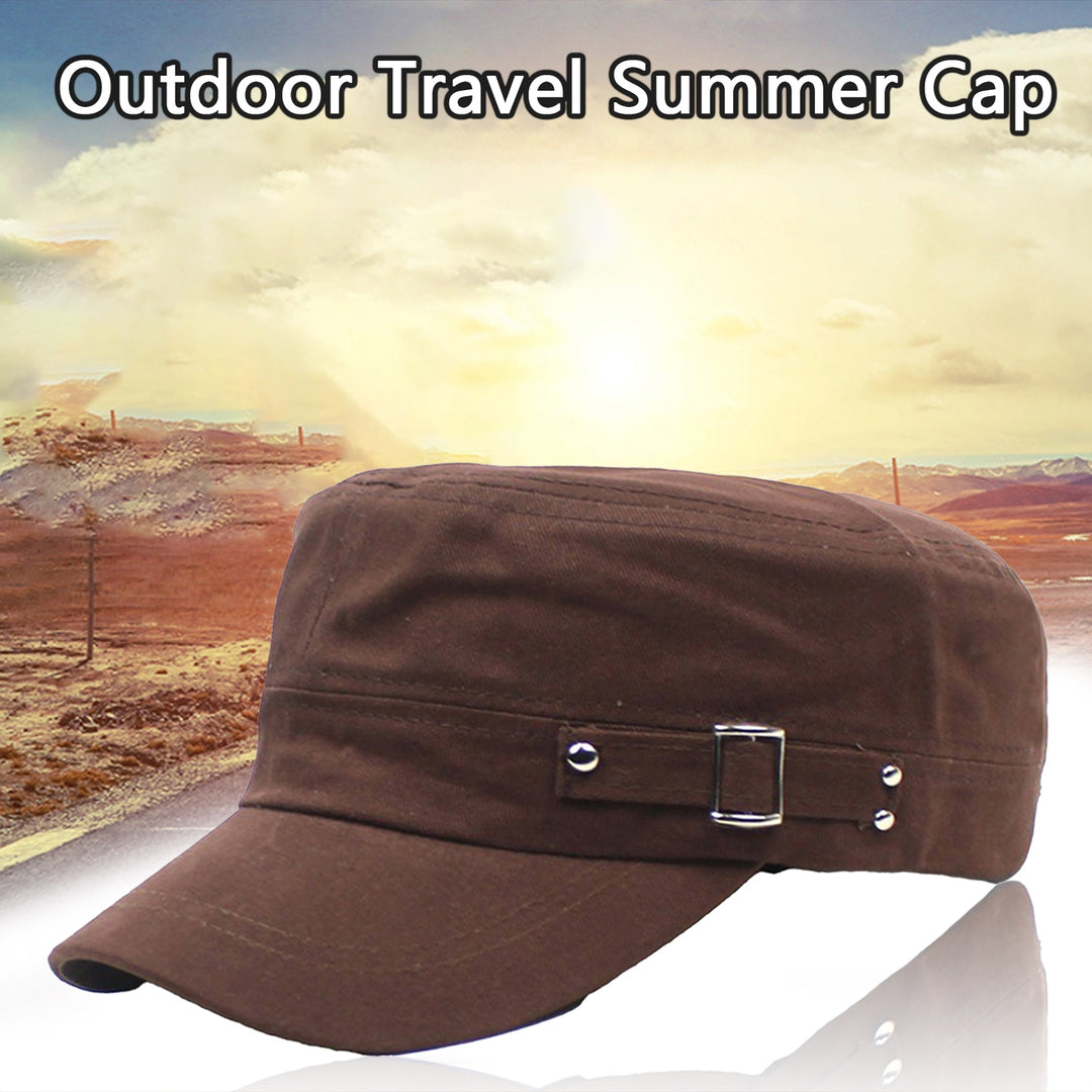 Men Summer Peaked Hat Solid Color Flat Top Wide Brim Adjustable Sun Protection Sunscreen Breathable Camping Baseball Hat Image 7