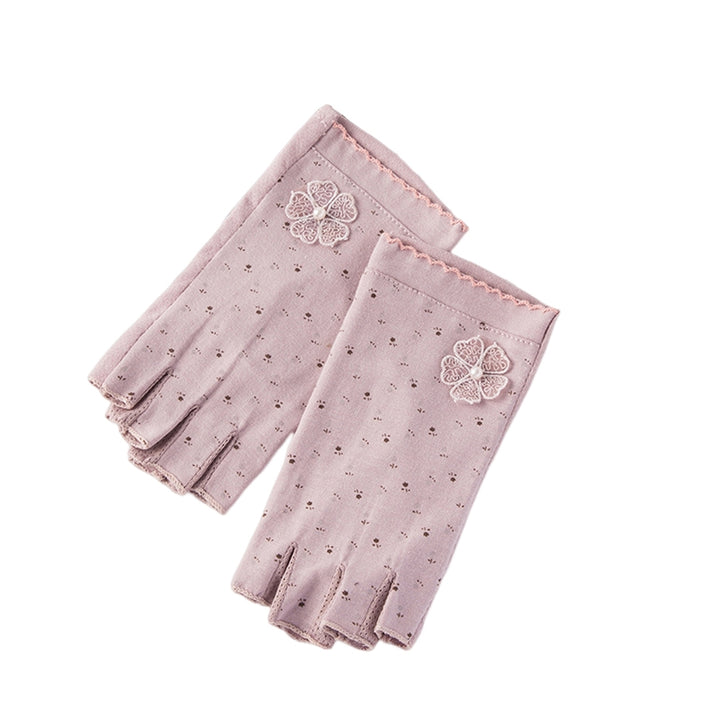 1 Pair Half Finger Lace Cuffs Imitation Pearls Flower Decor Floral Print Riding Gloves Girls Outdoor Riding Sunscreen Image 6