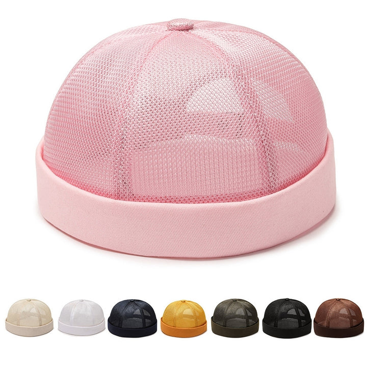 Women Men Dome Hat Hollow Out Mesh Supper Breathable Brimless Solid Color Decorative Hip Hop Unisex Ponytail Hole Docker Image 1