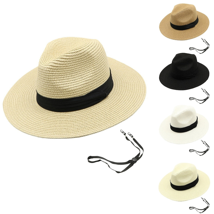 Women Men Straw Hat Contrast Color Wide Brim Unisex Round Foldable Anti-UV Soft Camping Gardening Lady Summer Hat Image 1