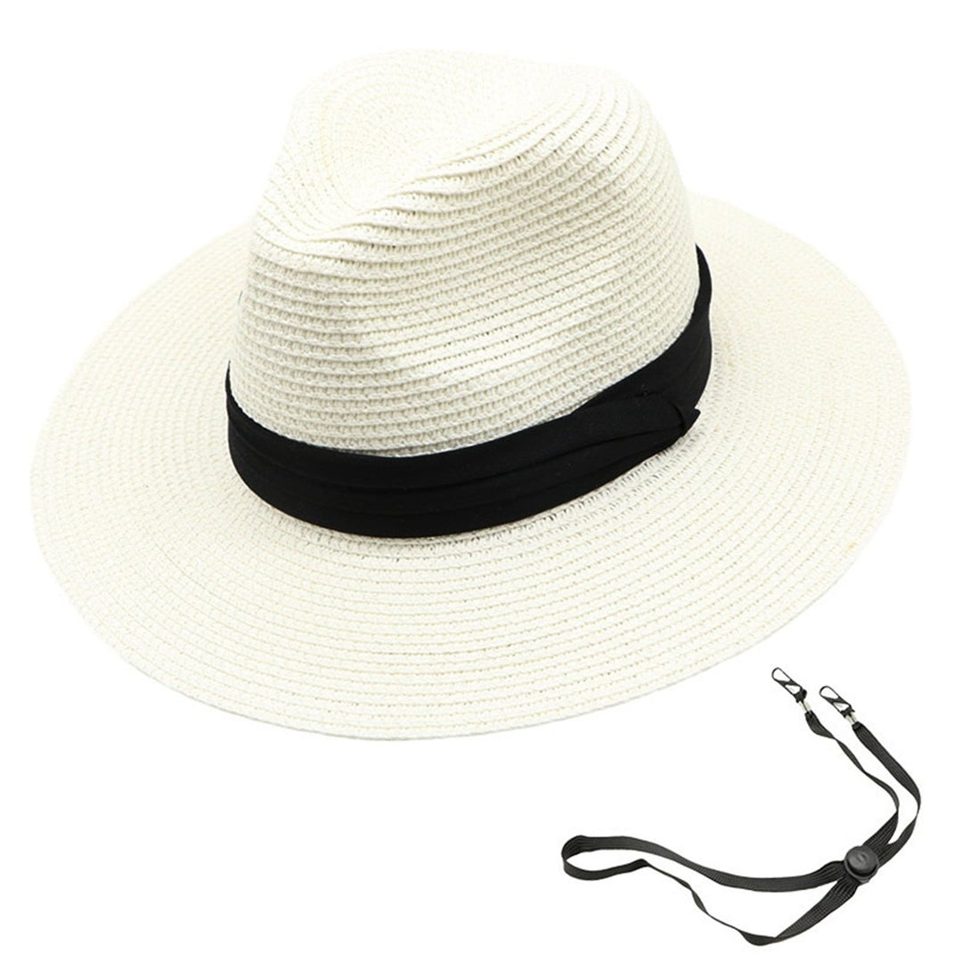 Women Men Straw Hat Contrast Color Wide Brim Unisex Round Foldable Anti-UV Soft Camping Gardening Lady Summer Hat Image 3