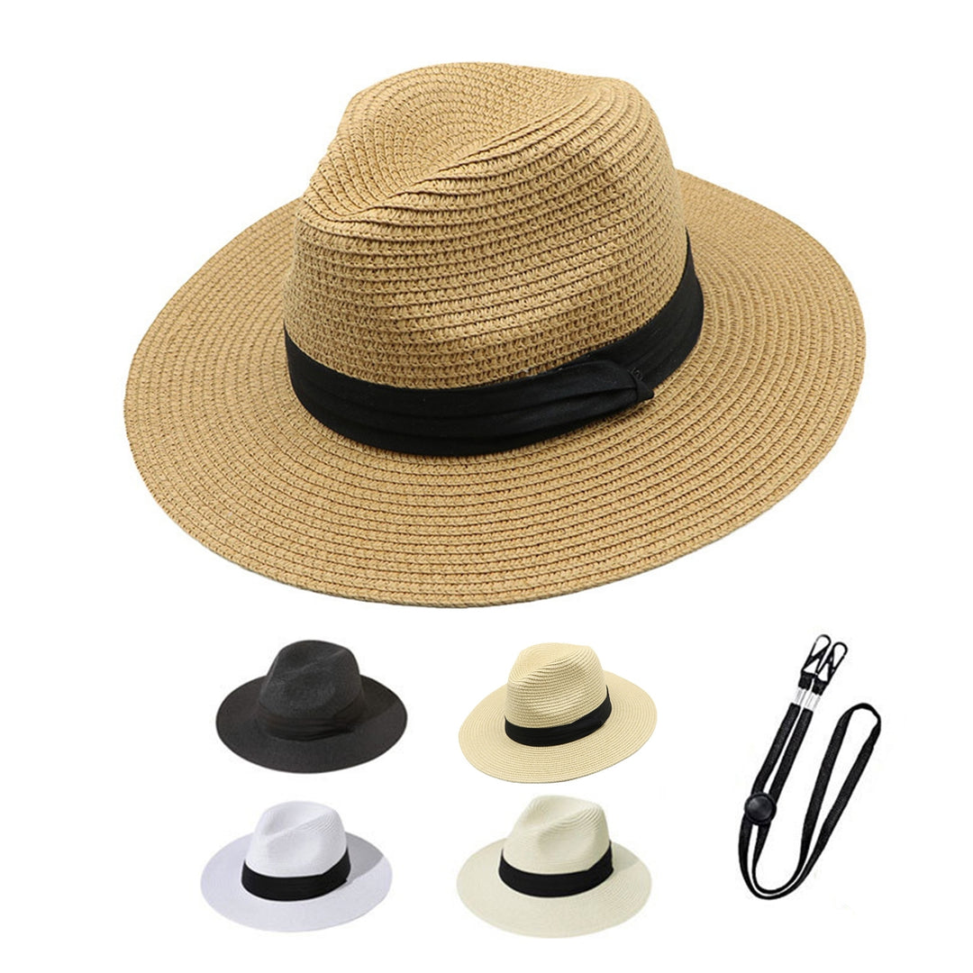 Women Men Straw Hat Contrast Color Wide Brim Unisex Round Foldable Anti-UV Soft Camping Gardening Lady Summer Hat Image 7