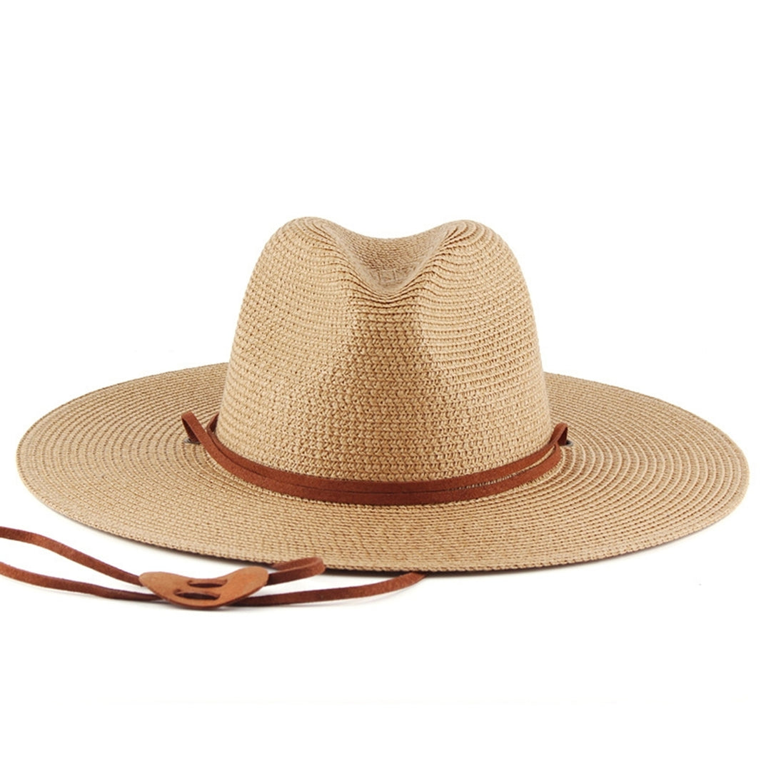 Adjustable Windproof Rope Solid Color Folding Straw Hat Unisex Big Brim Sunscreen Floppy Sun Hat Fashion Accessories Image 1