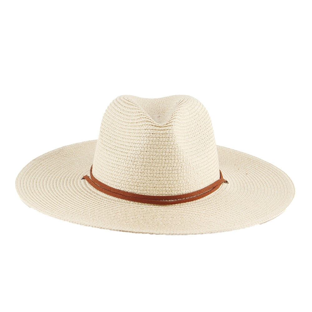 Adjustable Windproof Rope Solid Color Folding Straw Hat Unisex Big Brim Sunscreen Floppy Sun Hat Fashion Accessories Image 2