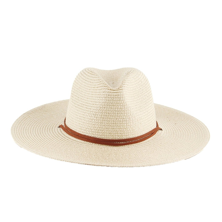 Adjustable Windproof Rope Solid Color Folding Straw Hat Unisex Big Brim Sunscreen Floppy Sun Hat Fashion Accessories Image 1